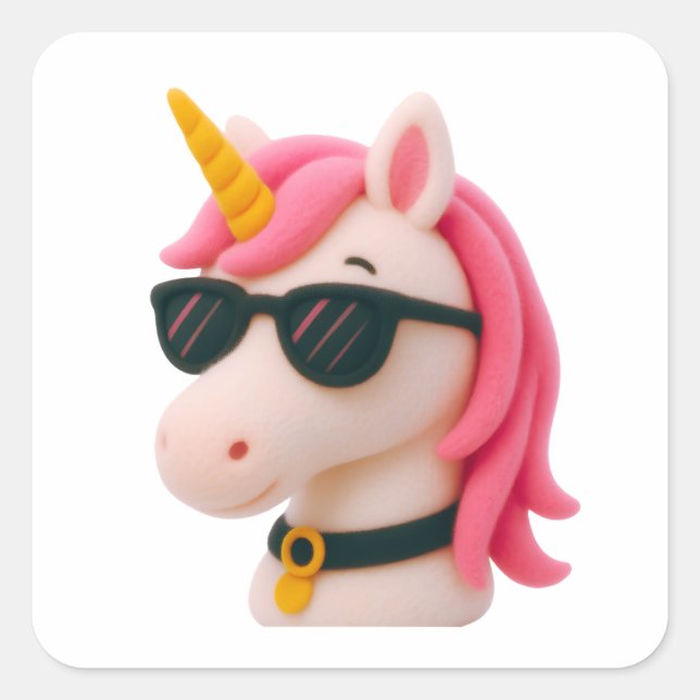 super soft unicorn-style plush style square sticker (Front)