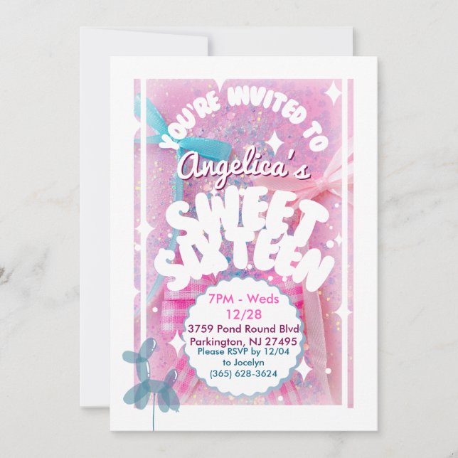 Super Sparkly Sweet Sixteen Birthday Party Invites (Front)