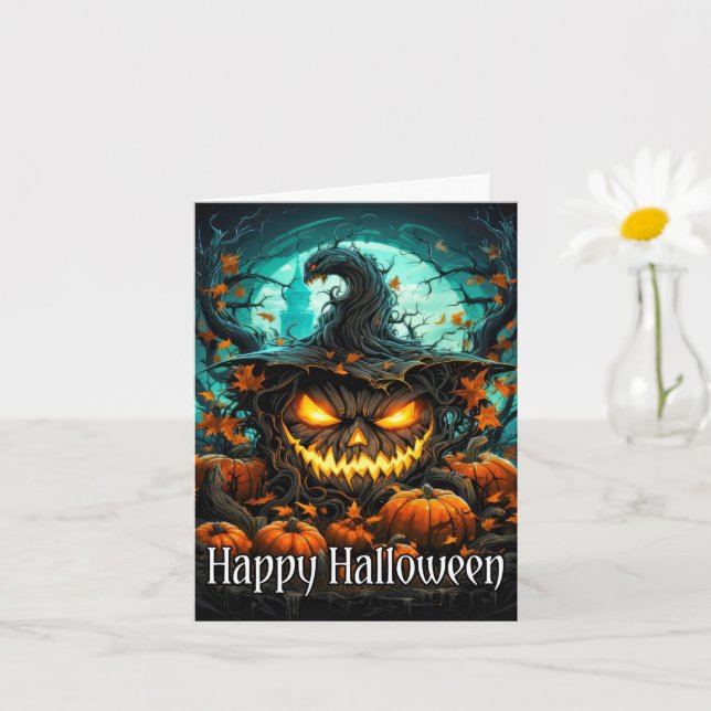 Super Spooky Glowing Halloween Pumpkin Card (Small Plant)