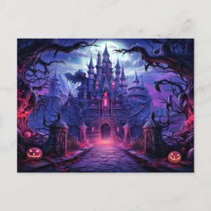 Super Spooky Haunted Manor Happy Halloween Postcard