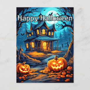 Super Spooky Nefarious Pumpkins Happy Halloween Postcard