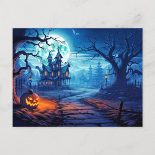 Super Spooky Pumpkin & Haunted House Postcard
