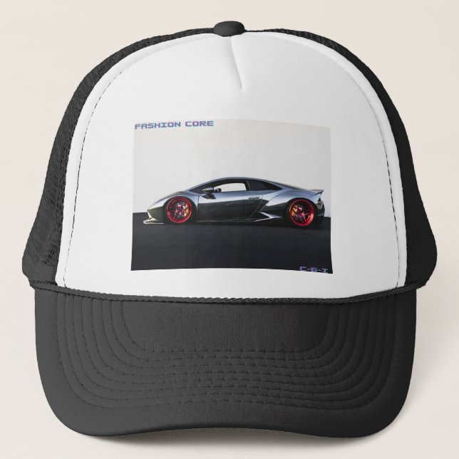 super sports car on black and white cap (Front)