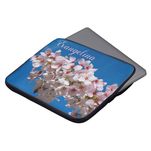 Super Spring Cherry Blossoms Sakura Custom Name Laptop Sleeve (Front Top)