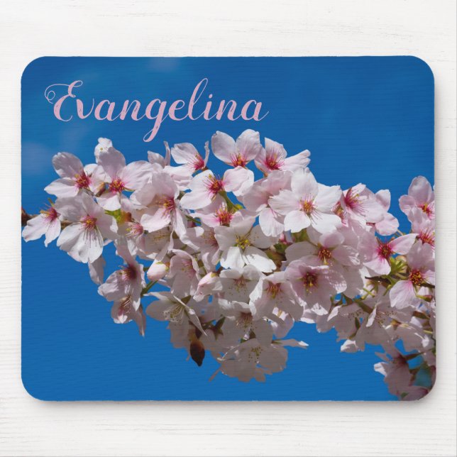 Super Spring Cherry Blossoms Sakura Custom Name Mouse Mat (Front)