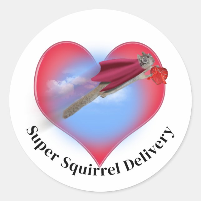 Super Squirrel Delivery Valentine's Day Classic Round Sticker (Front)