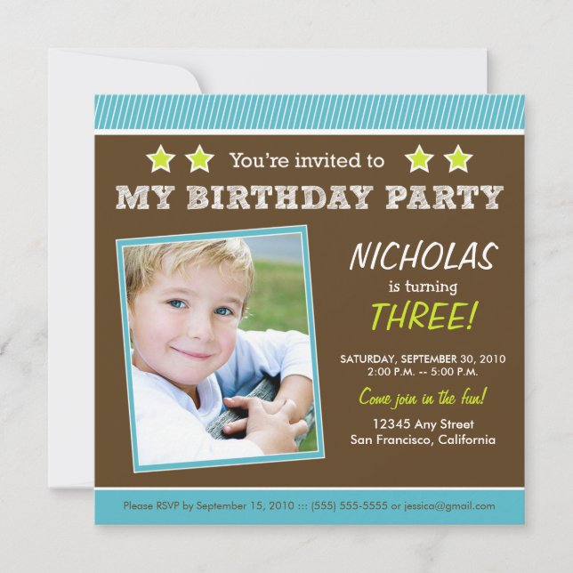 Super Star! Boy's Aqua Birthday Party Invitation (Front)