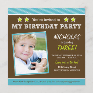 Super Star! Boy's Aqua Birthday Party Invitation