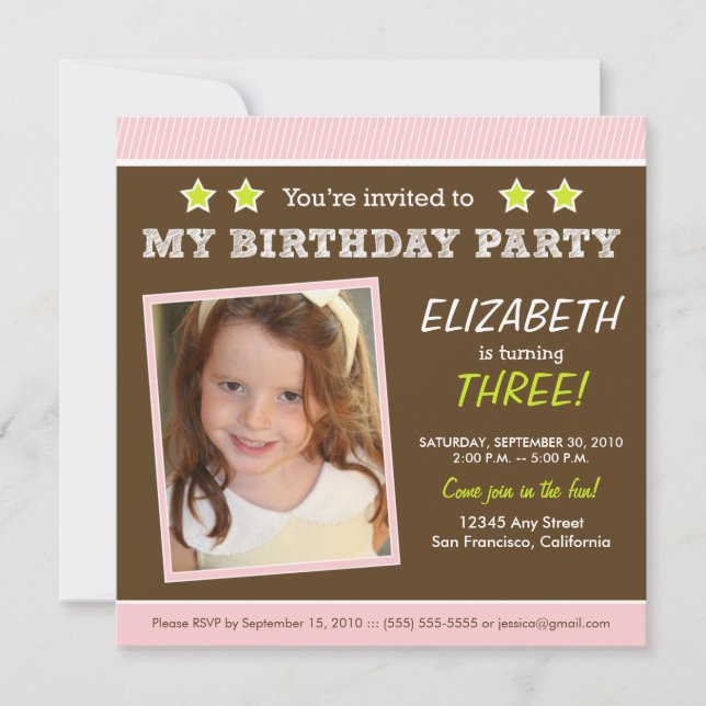 Super Star! Girl's Pink Birthday Party Invite (Front)