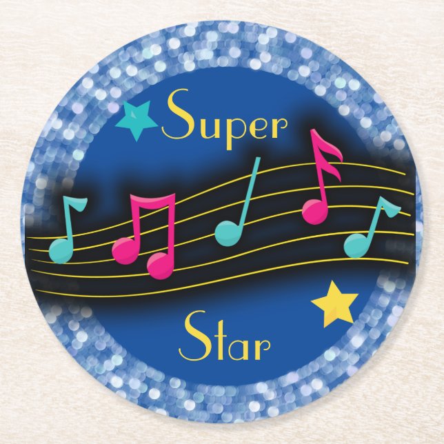 Super Star Music Notes Classic Round  Paper Coaster (Front)