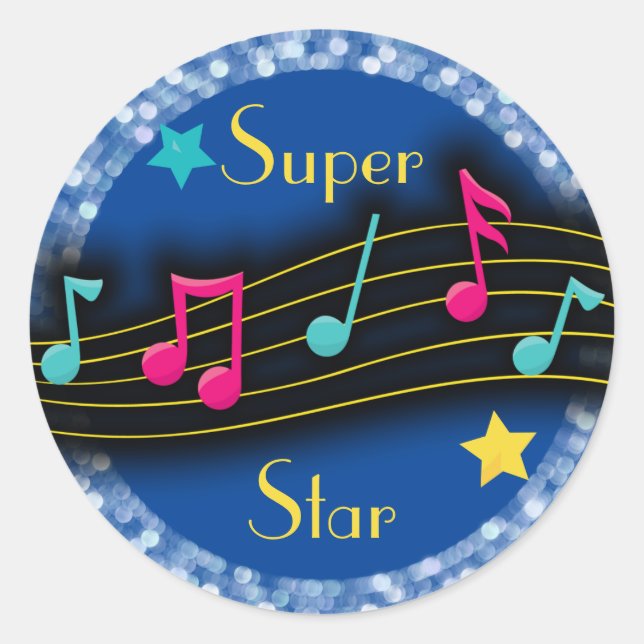 Super Star Music Notes Classic Round Sticker (Front)