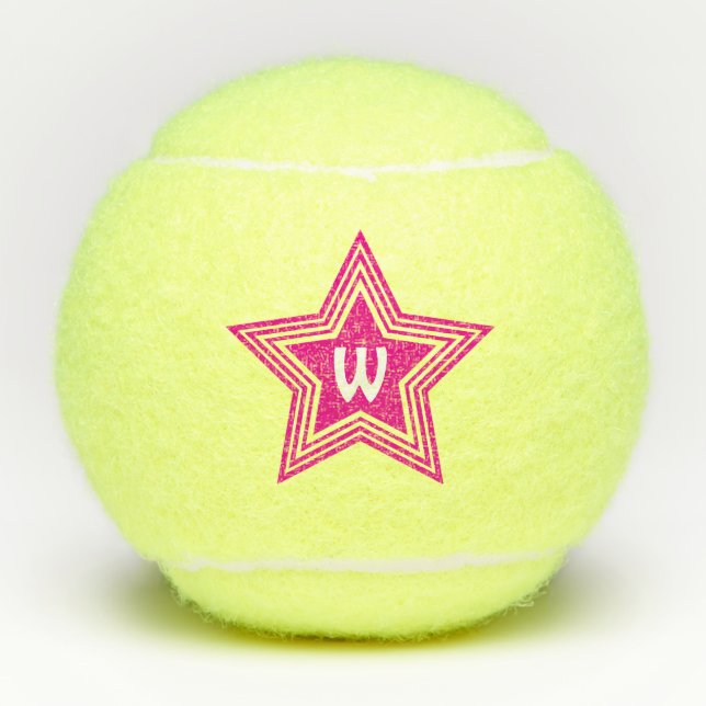 Super Star Pink Monogram Initial Tennis Balls (Front)