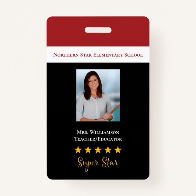 Super Star School Teacher ID Photo ID Badge (Front)