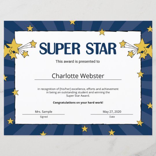 Super Star Student Recognition Certificates | Zazzle.co.uk