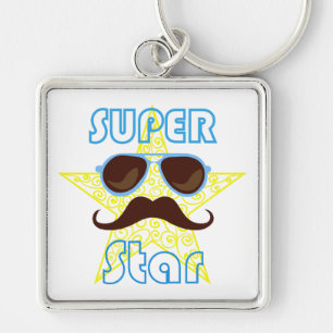 Super Star with sunglasses and mustache Key Ring
