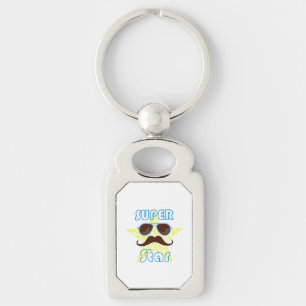 Super Star with sunglasses and mustache Key Ring