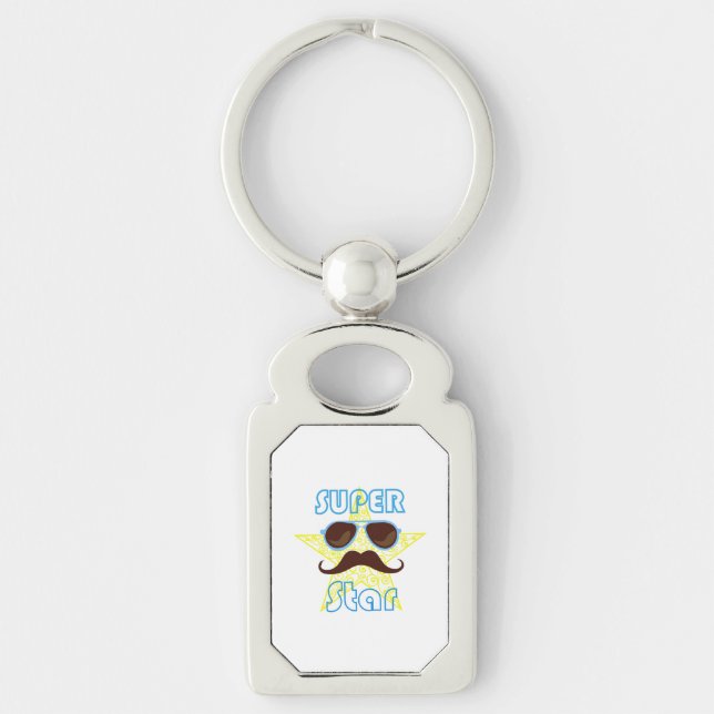 Super Star with sunglasses and mustache Key Ring (Front)