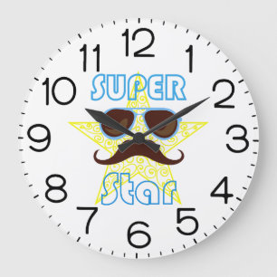 Super Star with sunglasses and mustache Large Clock