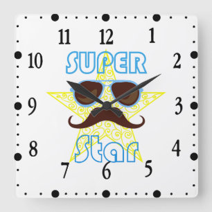 Super Star with sunglasses and mustache Square Wall Clock