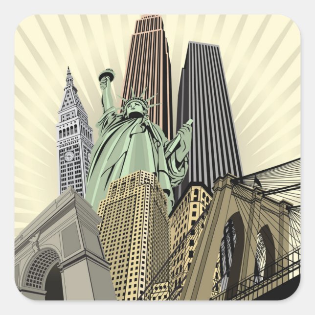 Super Stylised Cityscape NYC Square Sticker (Front)