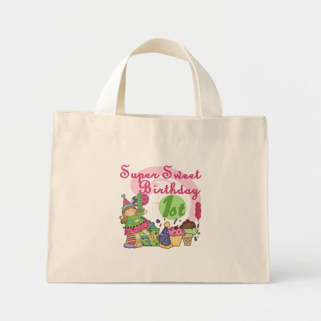 Super Sweet 1st Birthday T-shirts and Gifts Mini Tote Bag (Front)