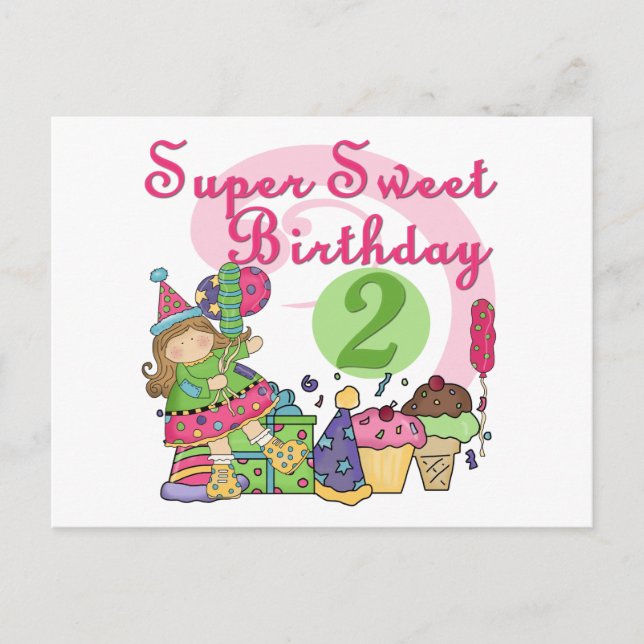Super Sweet 2nd Birthday T-shirts and Gifts Postcard (Front)