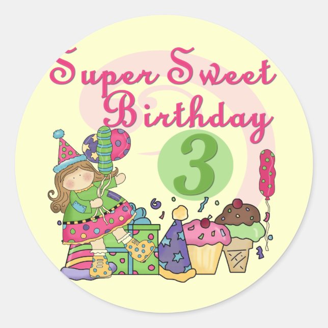 Super Sweet 3rd Birthday Tshirts and Gifts Classic Round Sticker (Front)