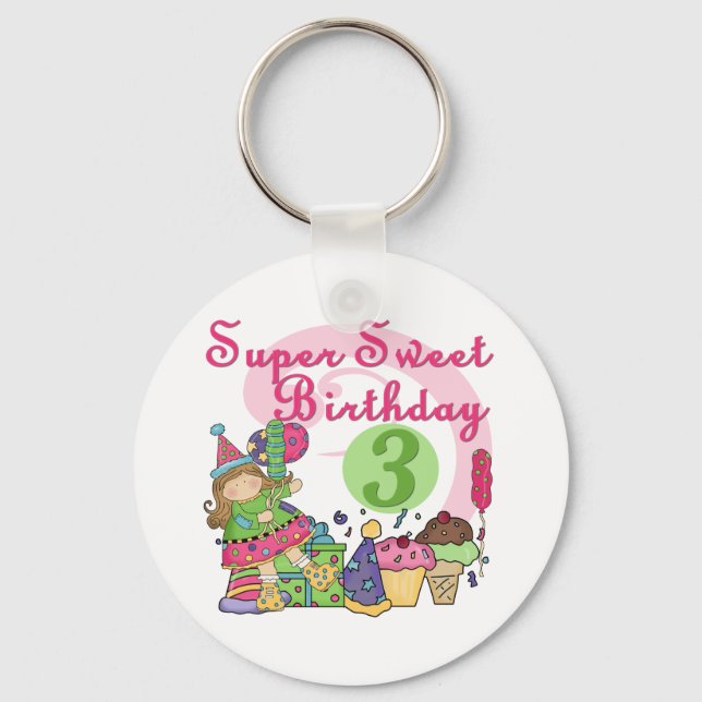Super Sweet 3rd Birthday Tshirts and Gifts Key Ring (Front)