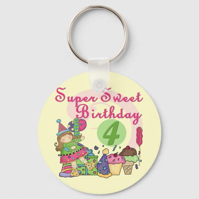 Super Sweet 4th Birthday T-shirts and Gifts Key Ring (Front)