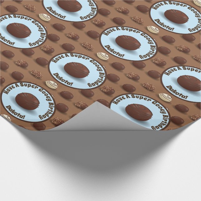 Super Sweet and Gooey Chocolate Birthday Blue Wrapping Paper (Corner)
