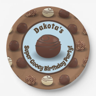 Super Sweet Chocolate Making Birthday Party Blue Paper Plate