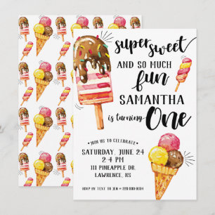 Super Sweet Ice Cream First Birthday Invitation