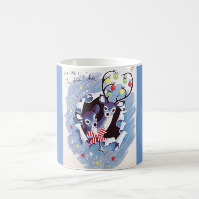 Super Sweet Vintage Blue Reindeer Christmas Magic Mug (Center)