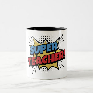 Super Teacher Comic Style Two-Tone Coffee Mug