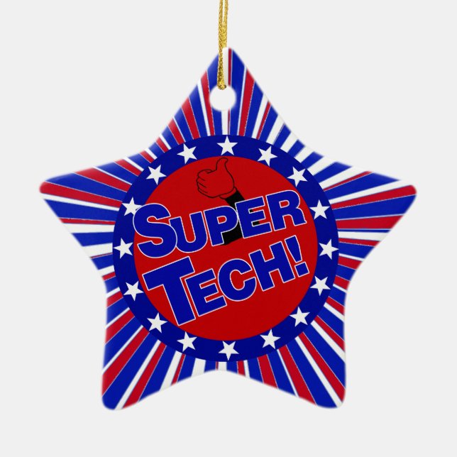 SUPER TECH BUTTON PATRIOTIC .png Ceramic Tree Decoration (Front)