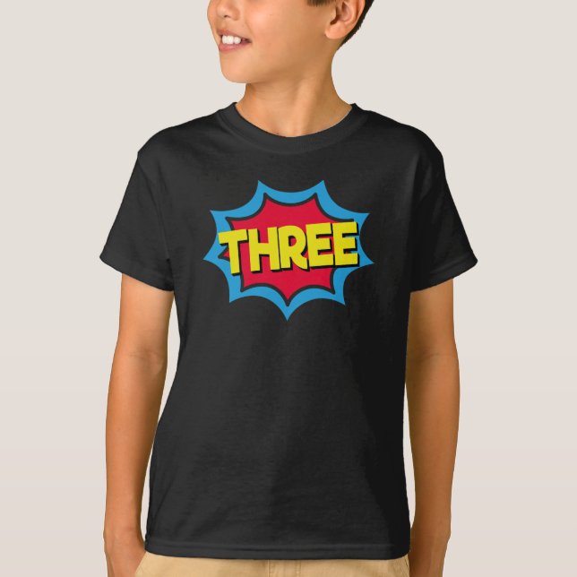 Super THREE birthday - 3rd birthday Superhero T-Shirt (Front)