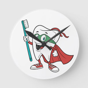 Super Tooth Hero Fun Dental Clinic Round Clock