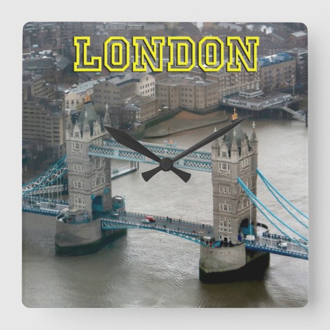 Super! Tower Bridge London Square Wall Clock (Front)