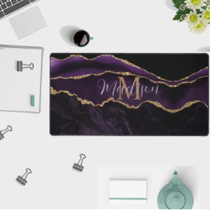 Super Trendy Purple Agate Gold Glitter Desk Mat