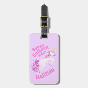 Super unicorn rider pink unicorn kids name tag