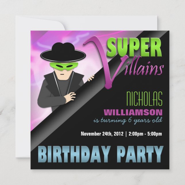Super Villains Birthday Party Invitations (Front)