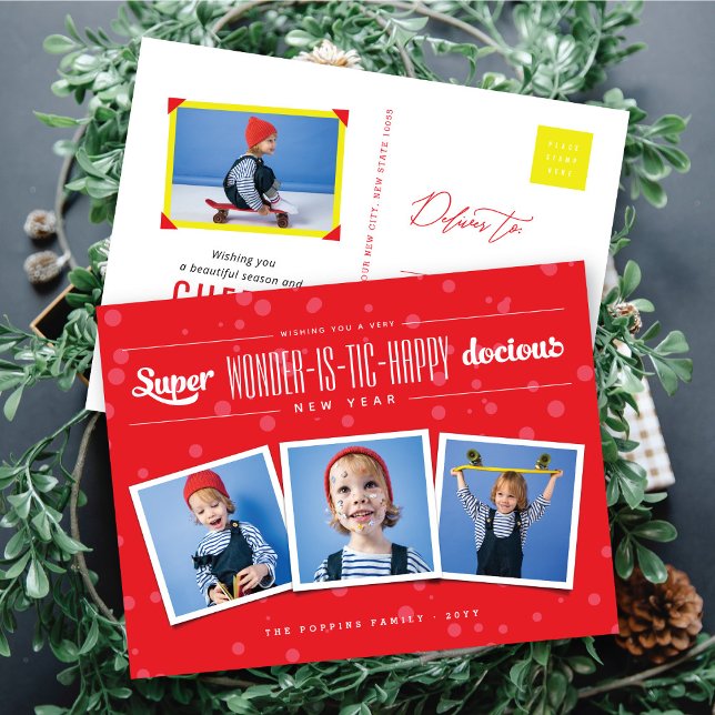 Super Wonder-is-tic Happy-docious New Year Photo Holiday Postcard (Creator Uploaded)