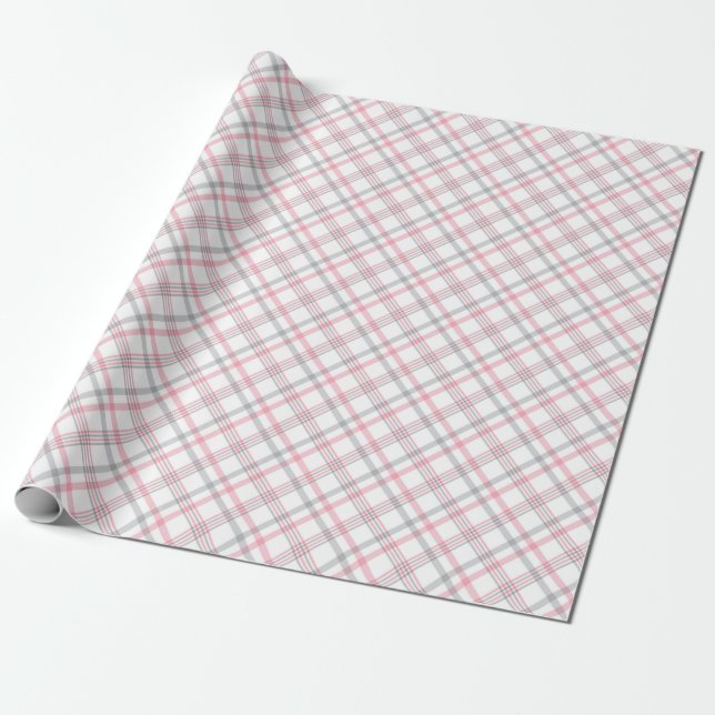 Superb Chequered Pattern Of Grey And Pink Wrapping Paper (Unrolled)