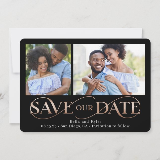 Superb Swirl 2 Photos Save The Date Card (Front)