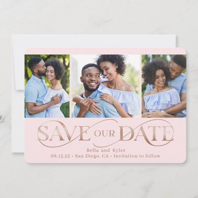 Superb Swirl 3 Photos Save The Date Card (Front)