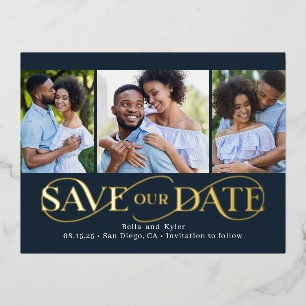 Superb Swirl Foil Save The Date Postcard