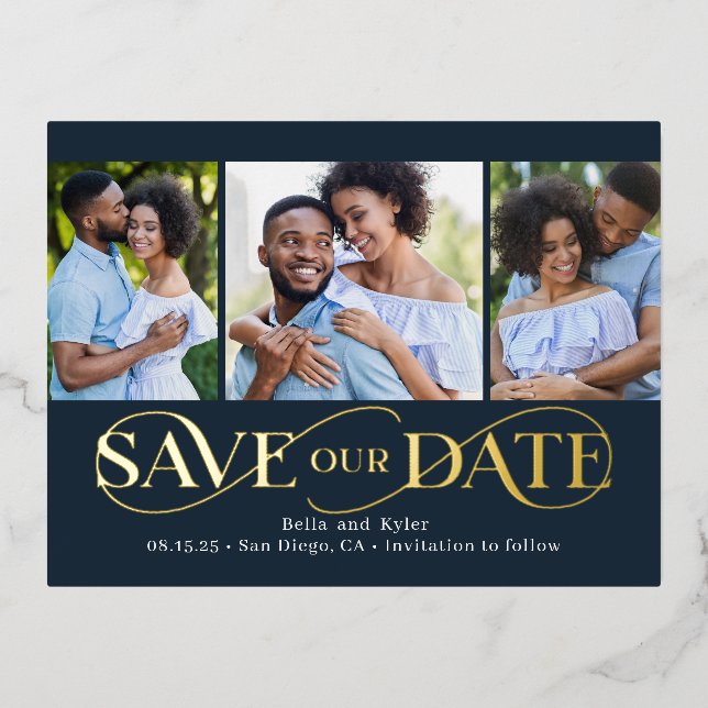 Superb Swirl Foil Save The Date Postcard (Front)