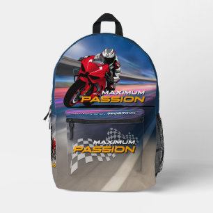 Superbike Racing Maximum Passion Biker Graphic Printed Backpack