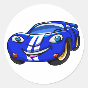 Supercar blue racing cartoon Choose back color Classic Round Sticker