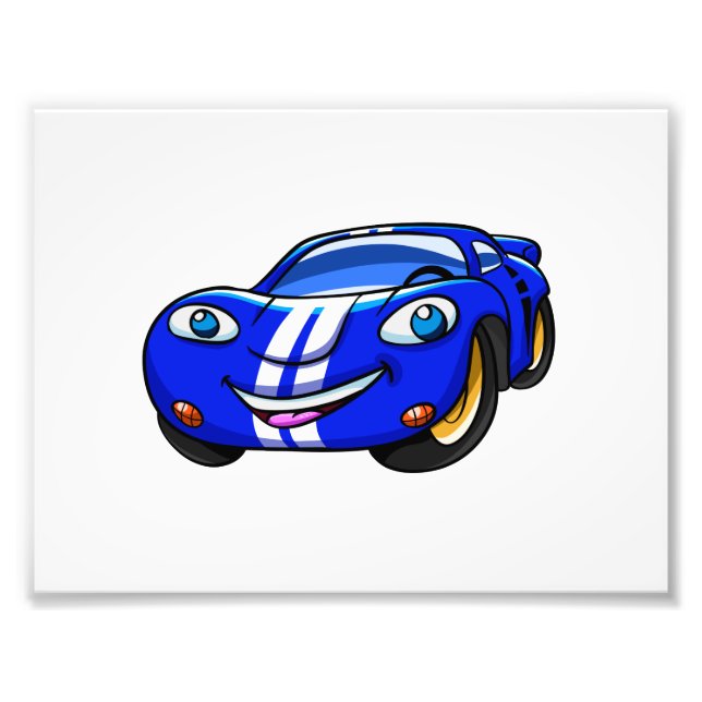 Supercar blue racing cartoon|Choose back colour Photo Print (Front)